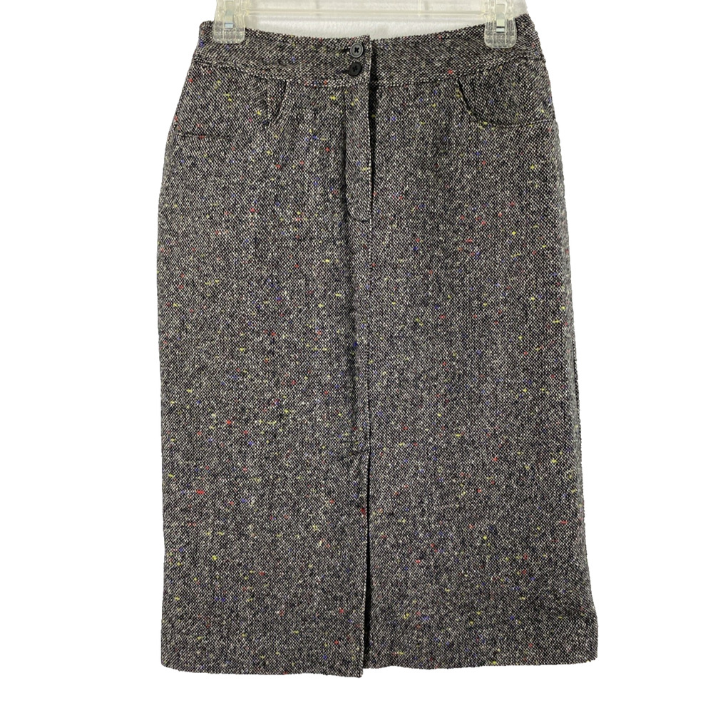 Talbots Midi Skirt Women Size 4 Wool Blend Black Tweed Straight Preppy Academia